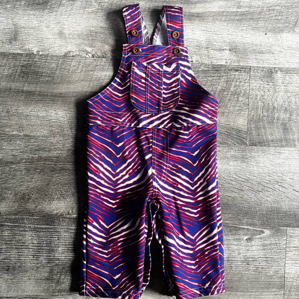 💙 Three Peas Baby Overalls 3–6M | Red & Blue Game Day Vibes